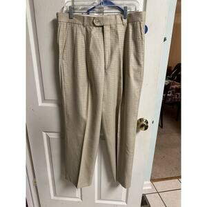 Silk Wool Slacks Pants Men Deadstock 80s VNT Higgins USA 34rw Tan Beige Check